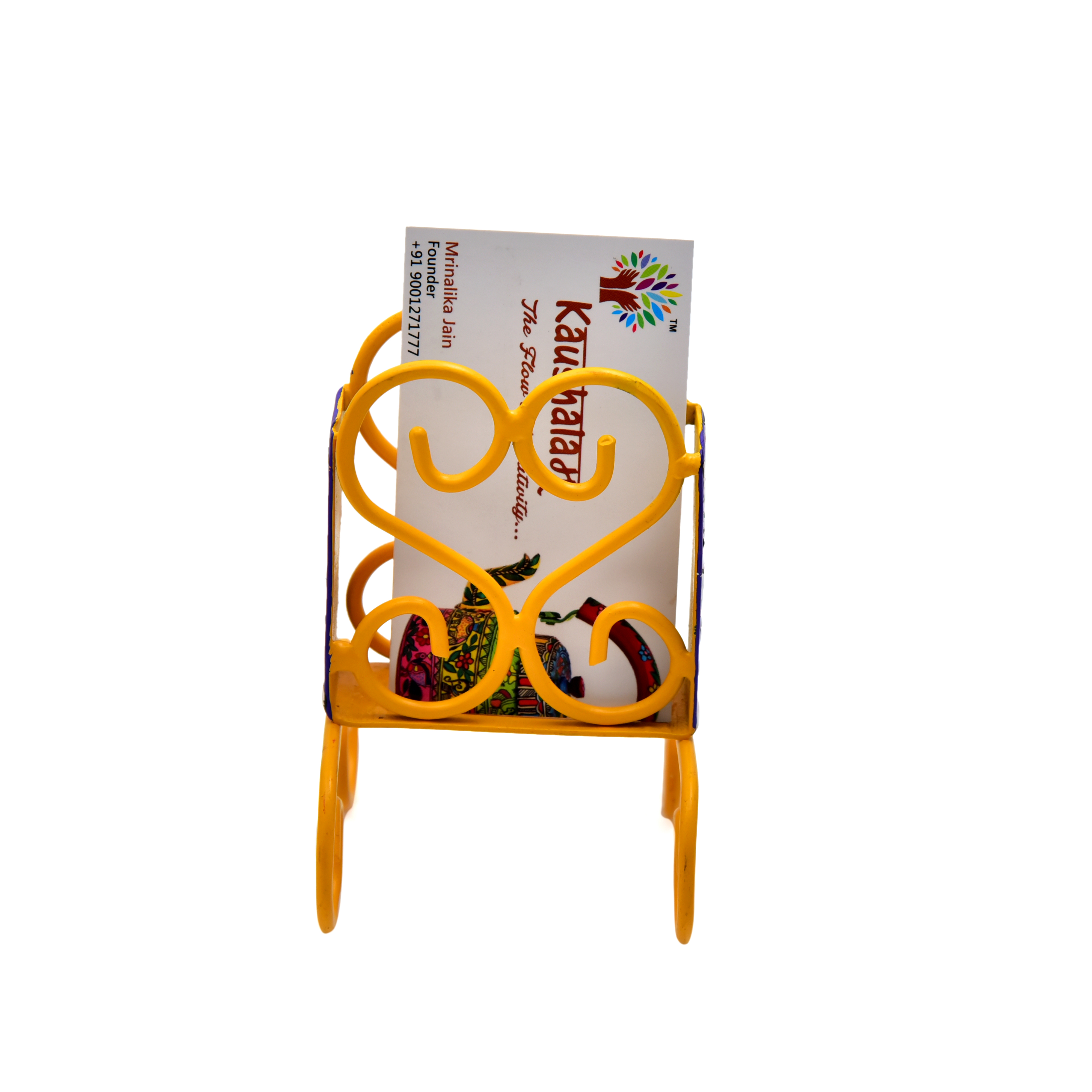 Hand Painted Business Card Holder - Yellow Blue Hand Painted Business Card Holder - Yellow Blue