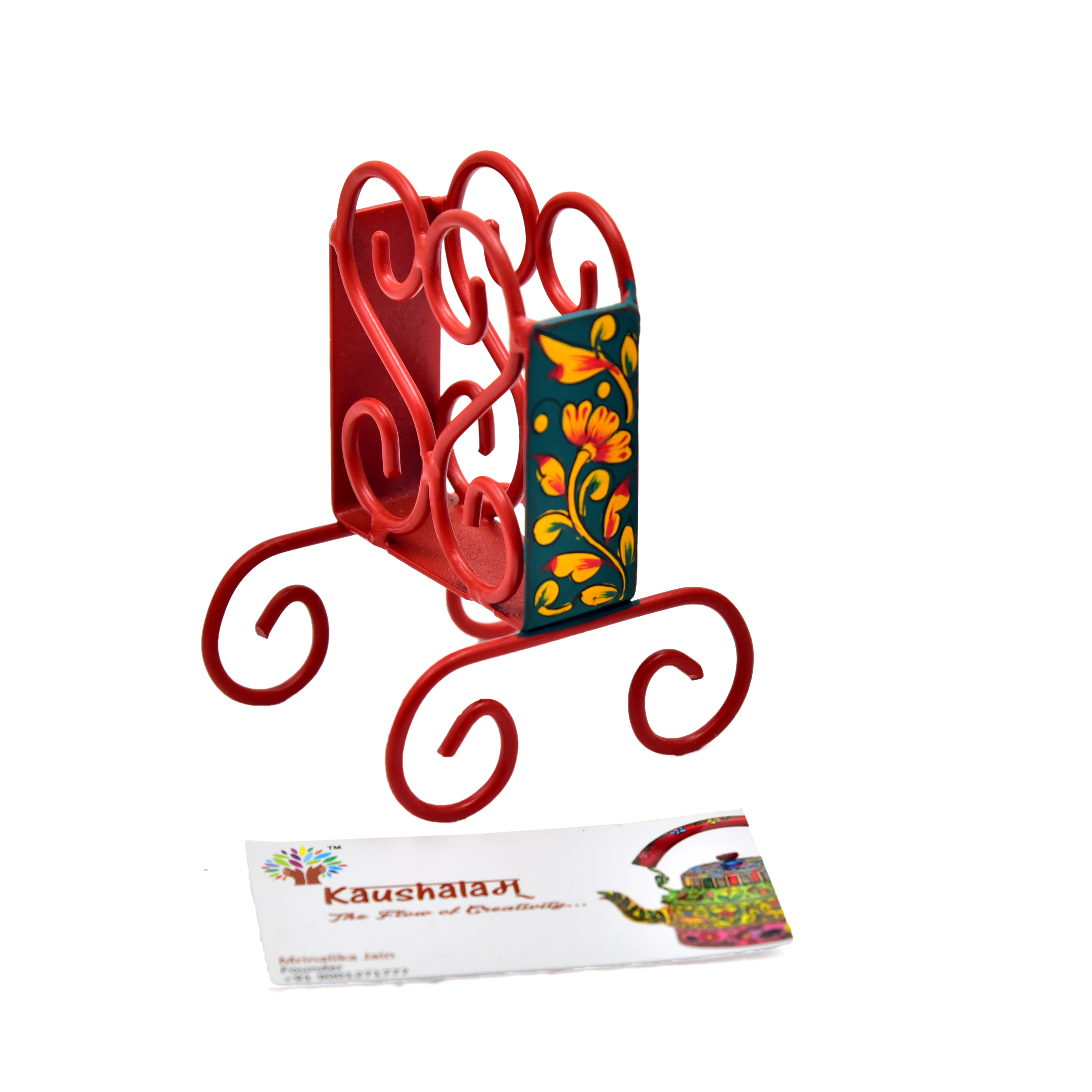 Hand Painted Business Card Holder - Red & Blue