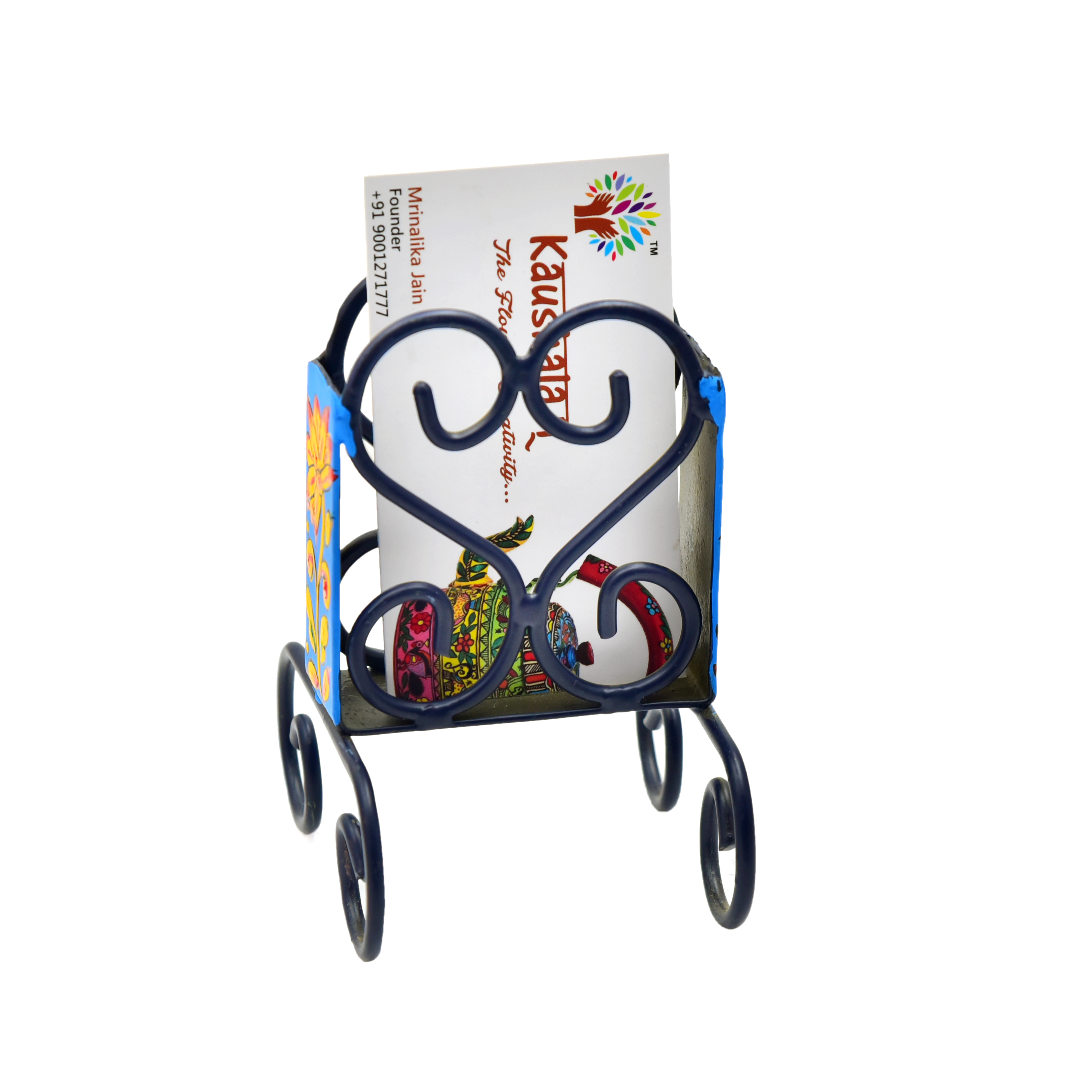 Hand Painted Business Card Holder - Dark Blue & Sky Blue