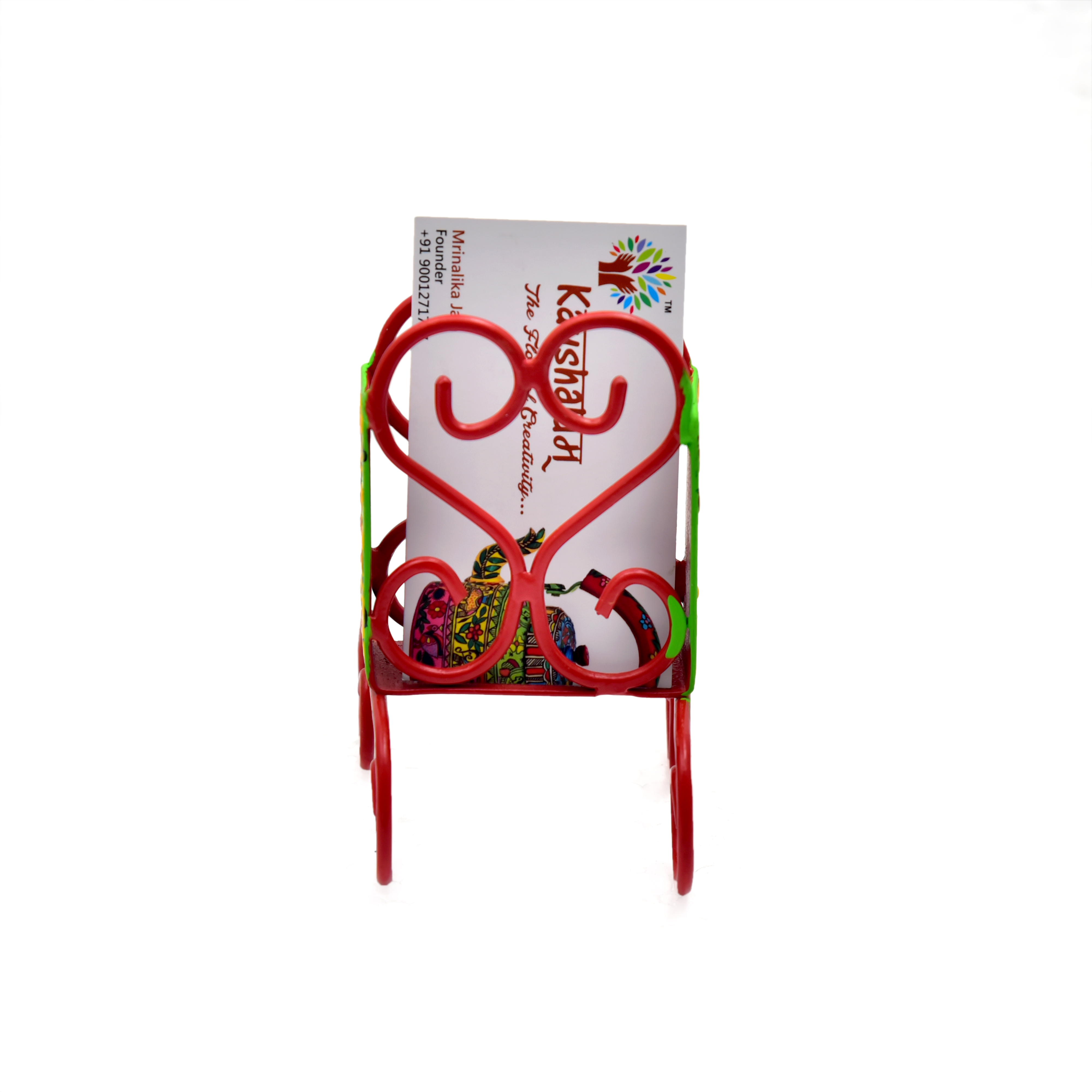 Hand Painted Business Card Holder - Red & Florescent Green