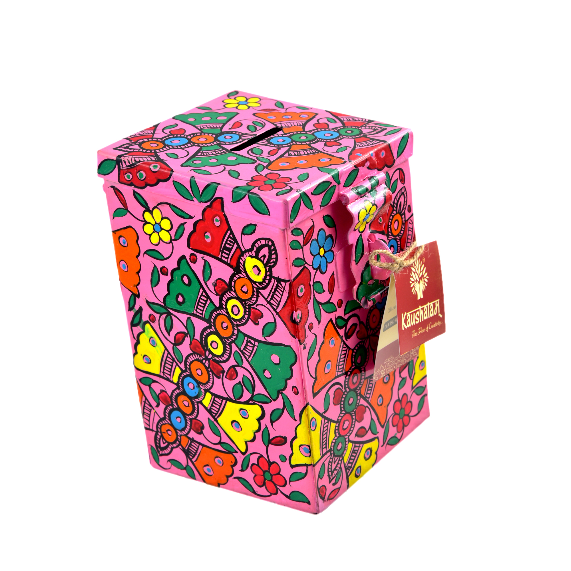 Hand Painted Money Bank, Piggy Bank: Pink Butterfly