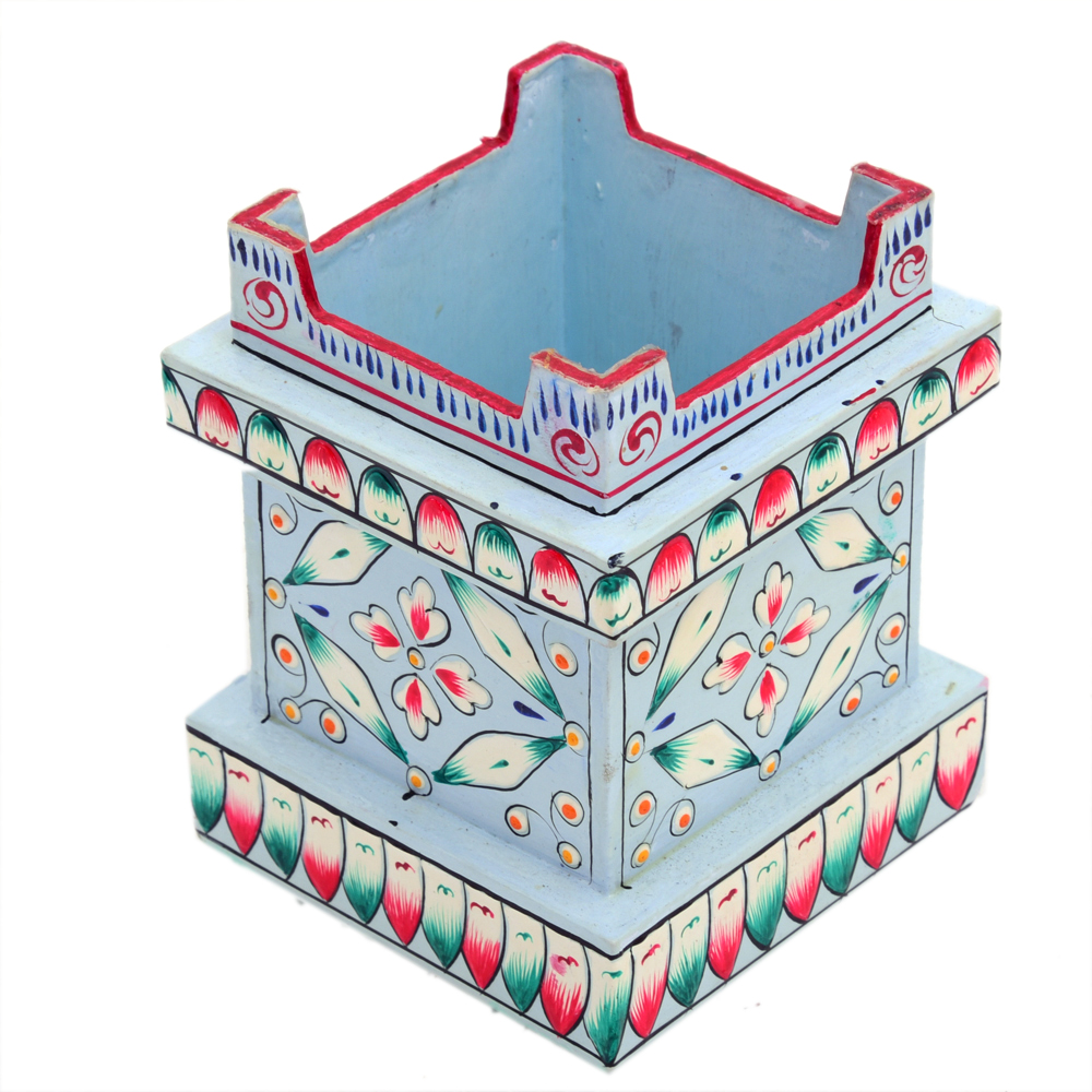 Hand Painted Pen Stand- Tulsi Shape sky blue