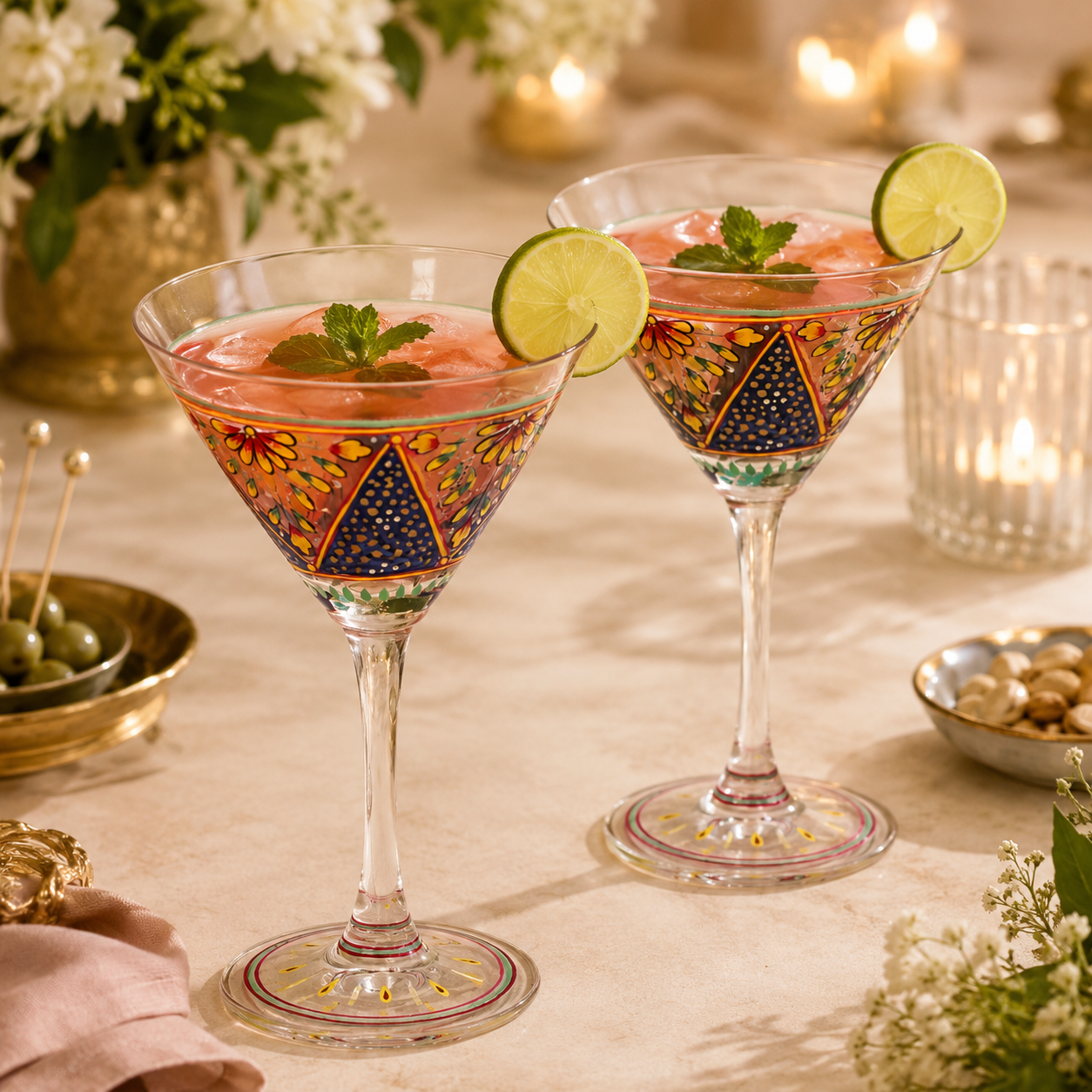 Hand Painted Cocktail/Mocktail glasses set of 2 Mughal