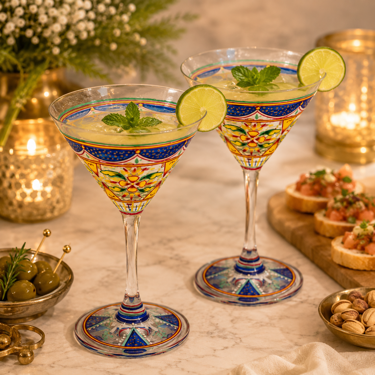 Hand Painted Cocktail/Mocktail glasses set of 2