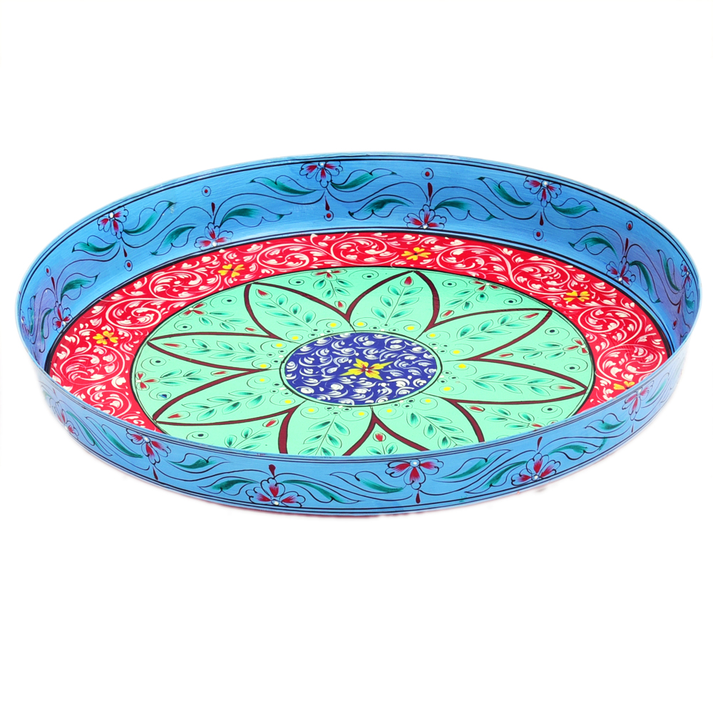 Hand Painted Round Serving Tray : Puja Plate