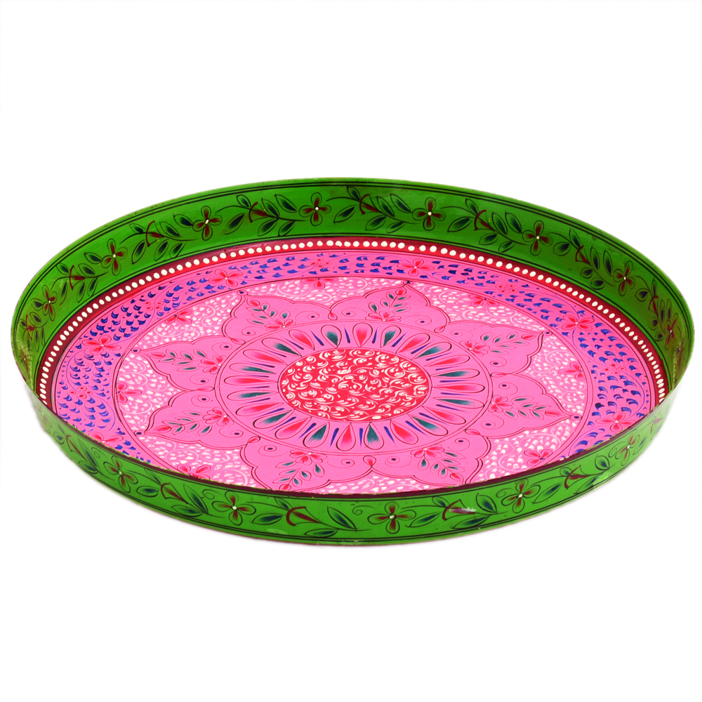 Round Tray plate- Puja Thali- Pink