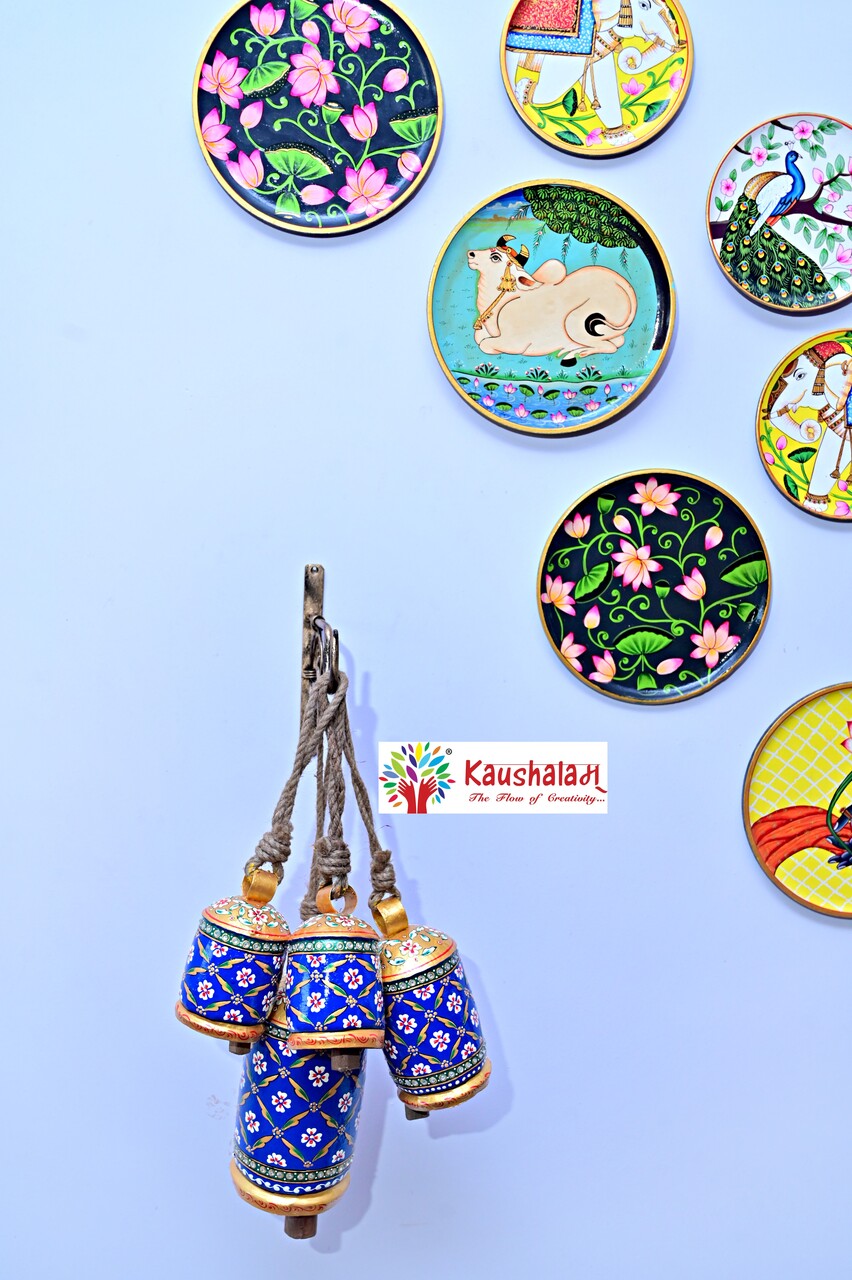 Hand Painted Cow Bells Set of 4: Krishna