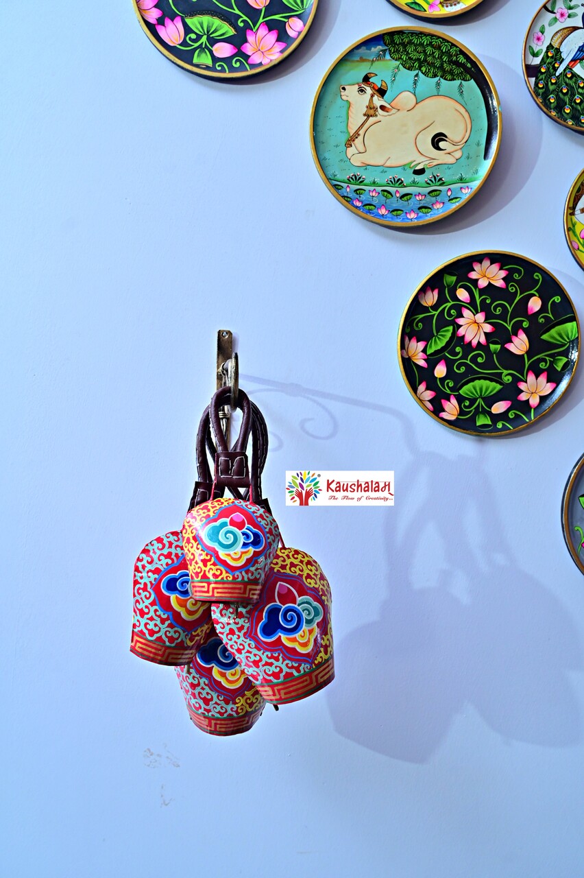 Hand Painted Swiss Cow Bells Set of 2:  Clouds