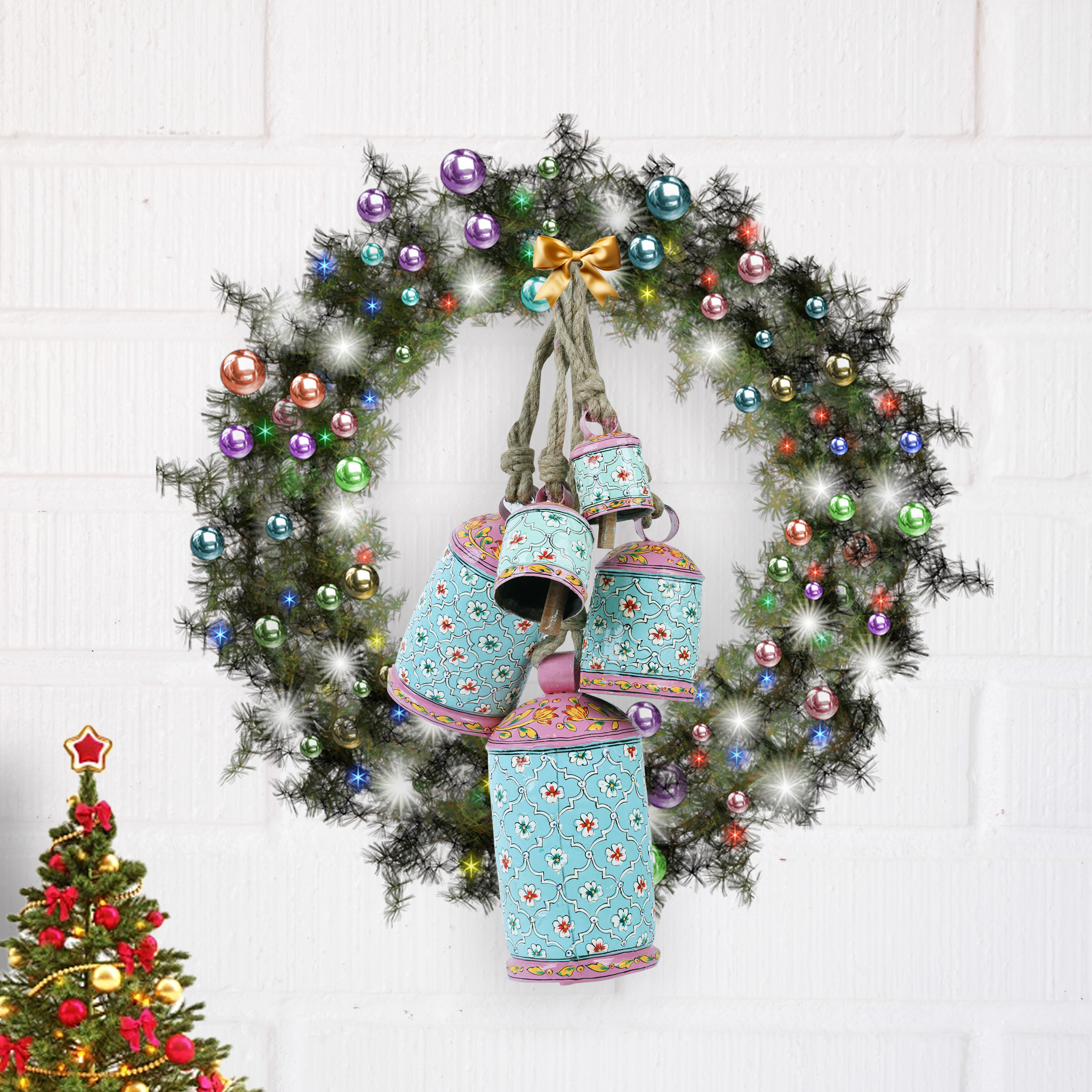Hand Painted Cow Bells Set of 5: Serene