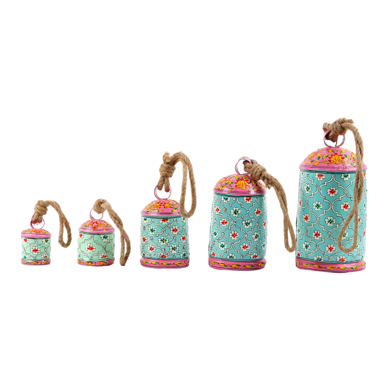 Hand Painted Cow Bells Set of 5: Serene