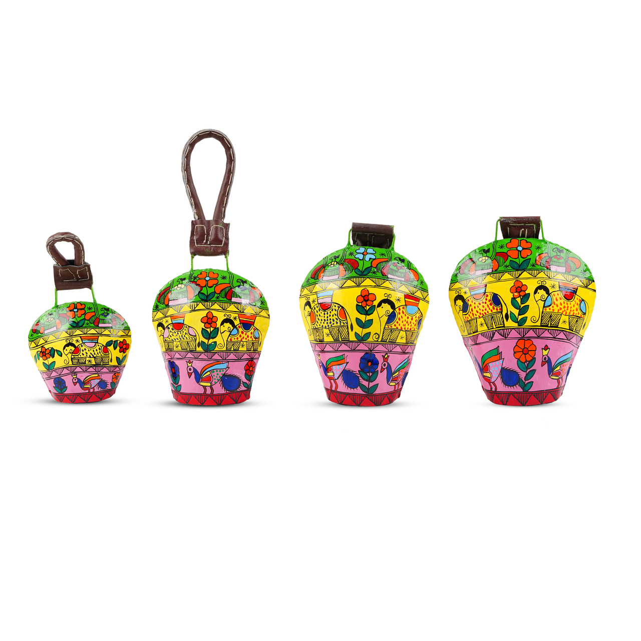 Hand Painted Swiss Cow Bells Set of 4: Celebration