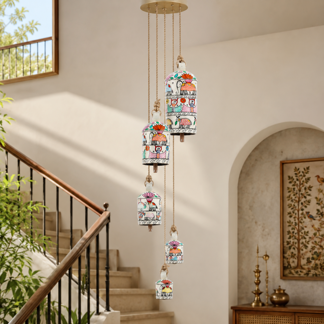 Hand Painted Cow Bell chandelier