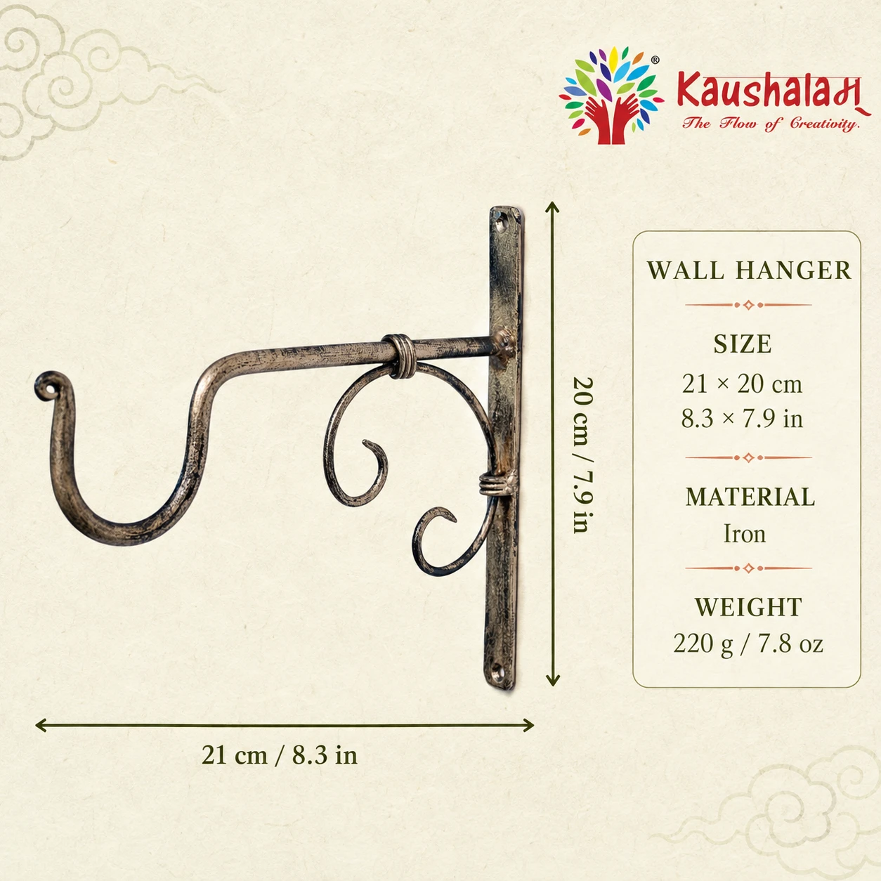 Rustic Scroll Metal Wall Hanger  | Iron Bracket