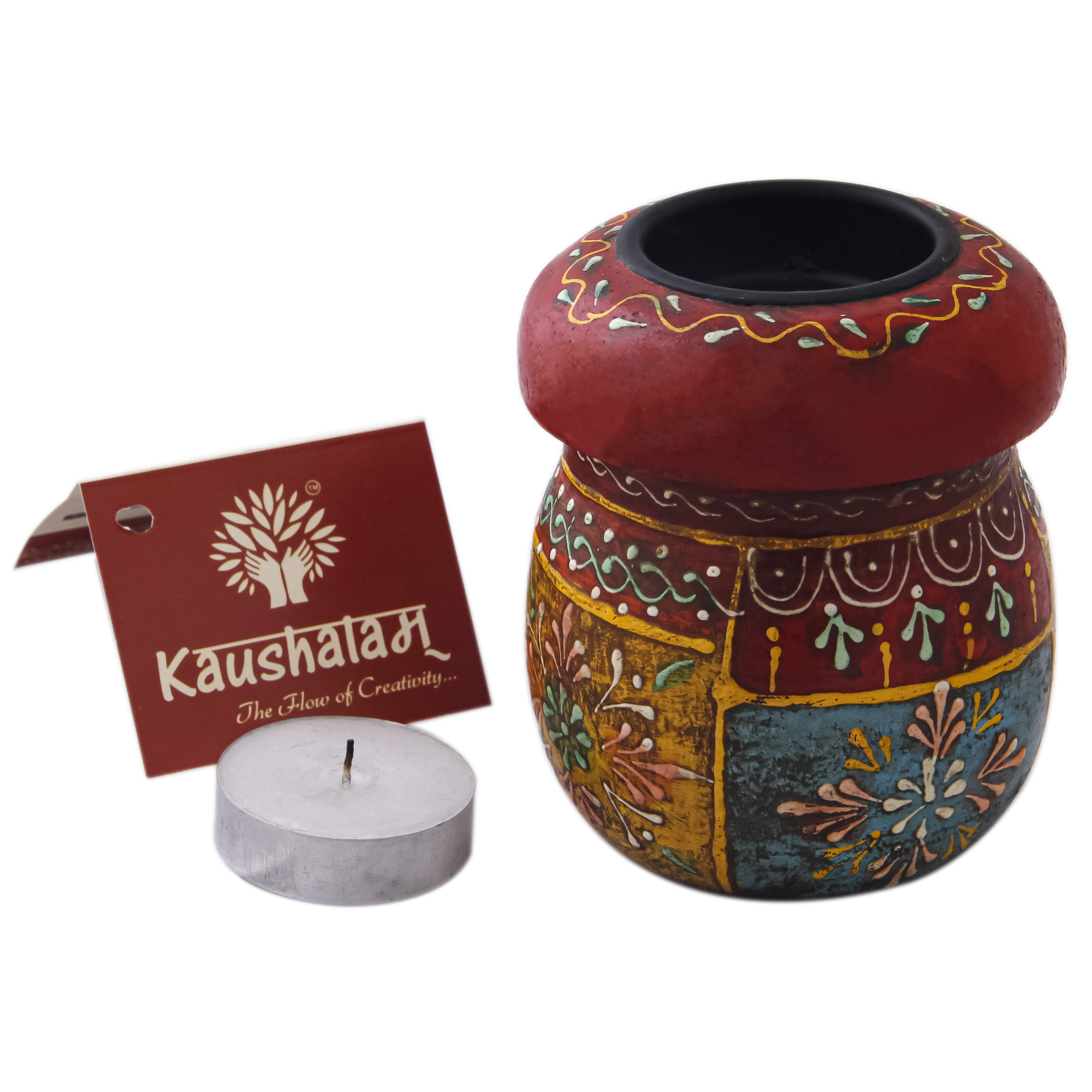 Wooden Tea light holder: Rangoli