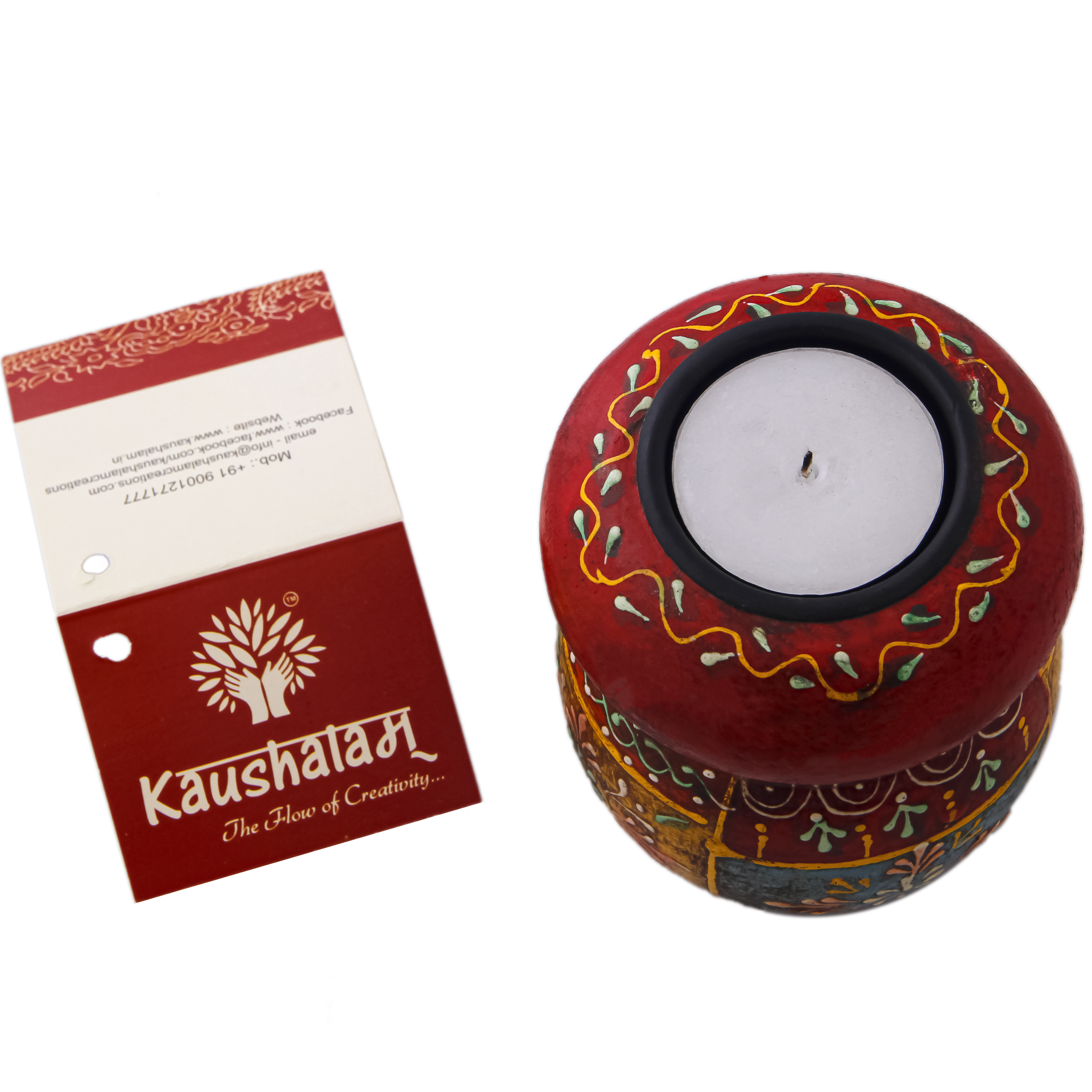 Wooden Tea light holder: Rangoli