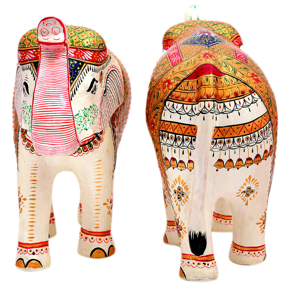 Hand Painted Elephant Couple: Majestic White Elephant Set