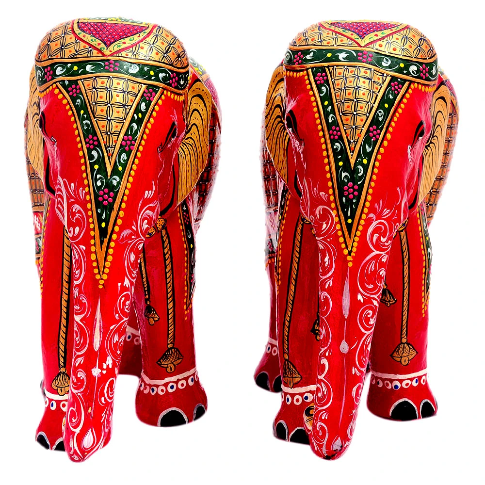 Hand Painted Elephant set of 2: Red & Gold Elephant set