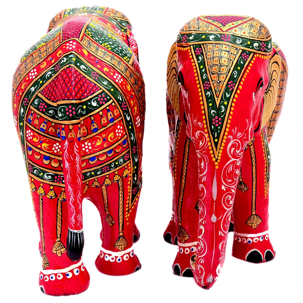 Hand Painted Elephant set of 2: Red & Gold Elephant set