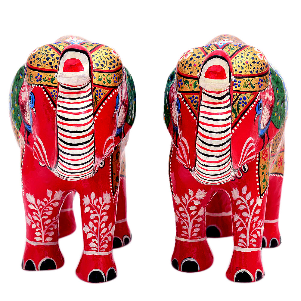 Hand Painted Elephant set of 2: Red Elephants