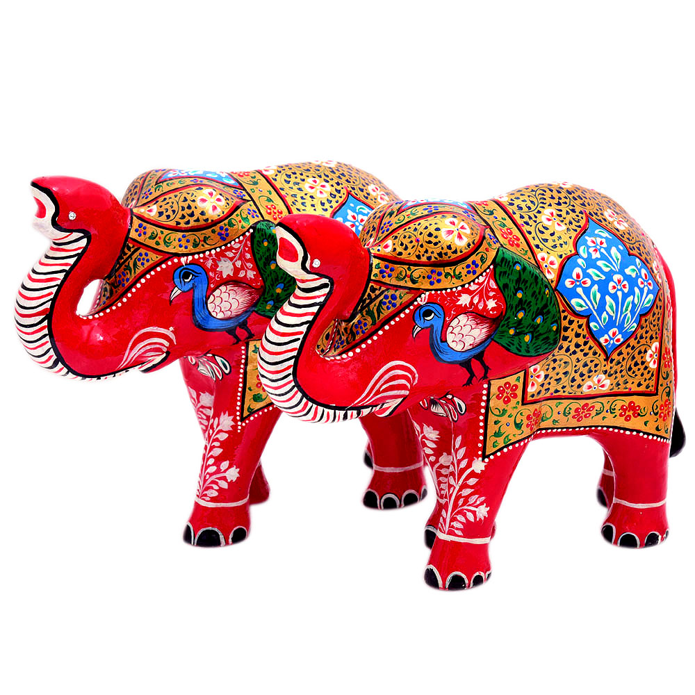 Hand Painted Elephant set of 2: Red Elephants