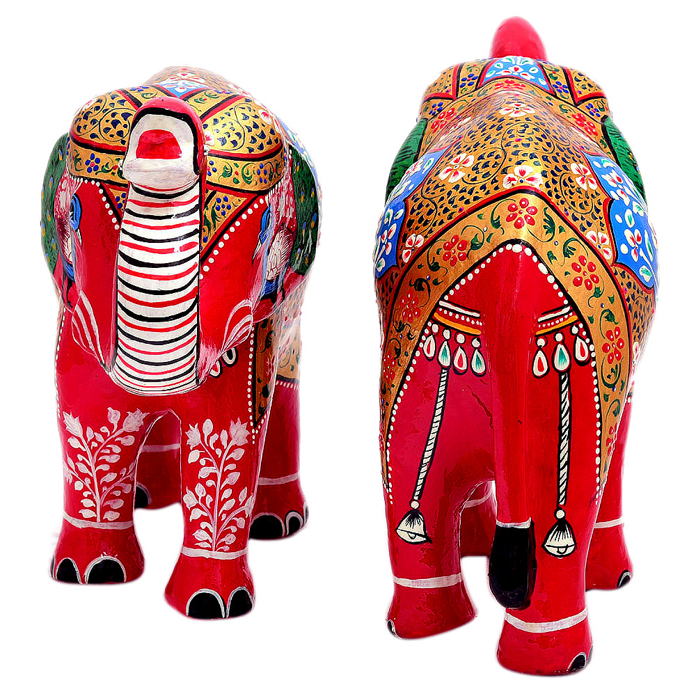 Hand Painted Elephant set of 2: Red Elephants