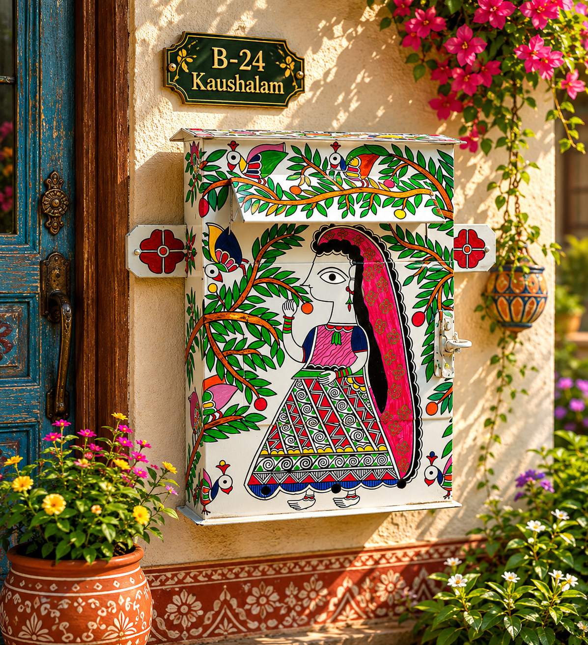 Doll: Hand Painted Folk Art Post Box