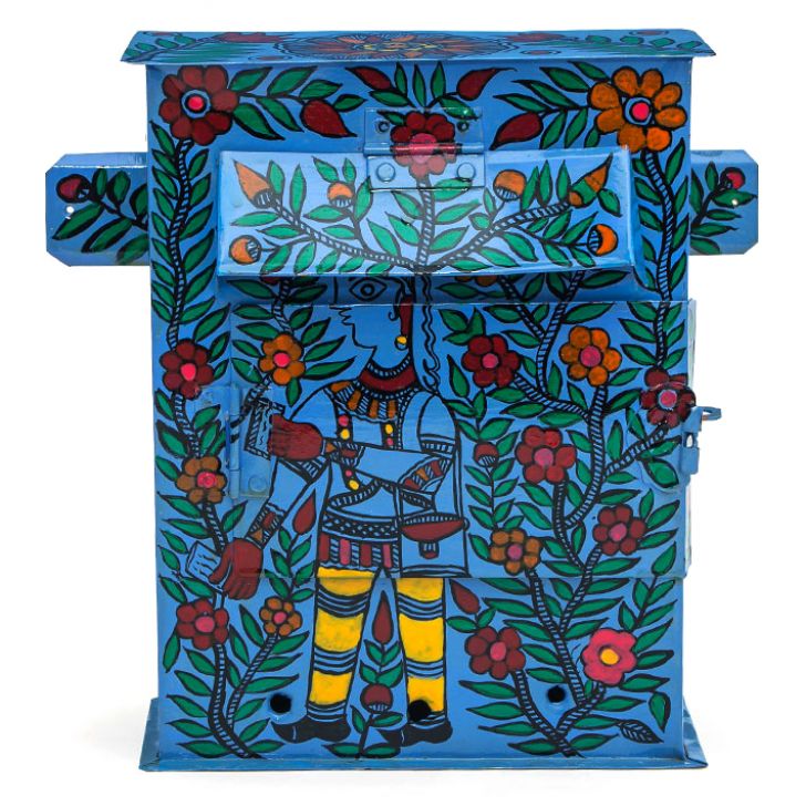 Hand Painted Postbox: Blue Post Man