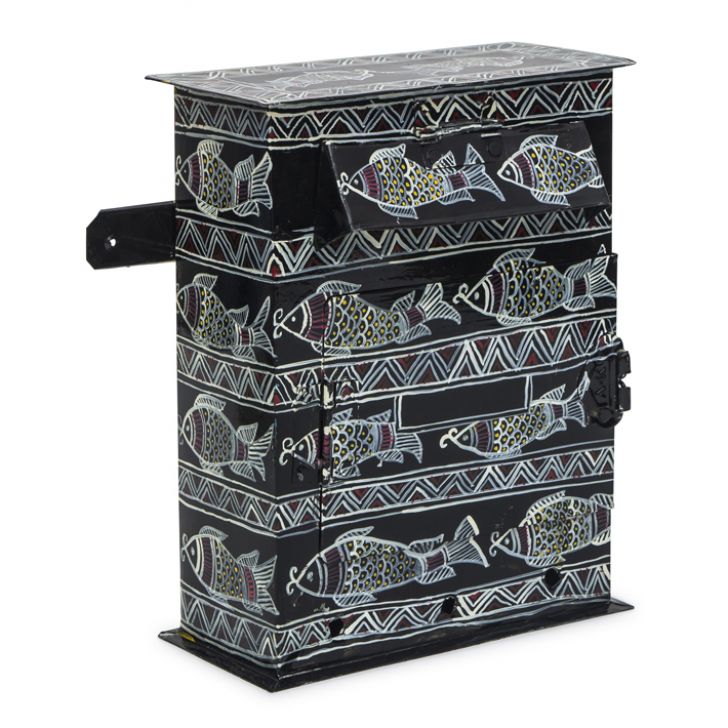 Hand Painted Letter Box - Black Fishes