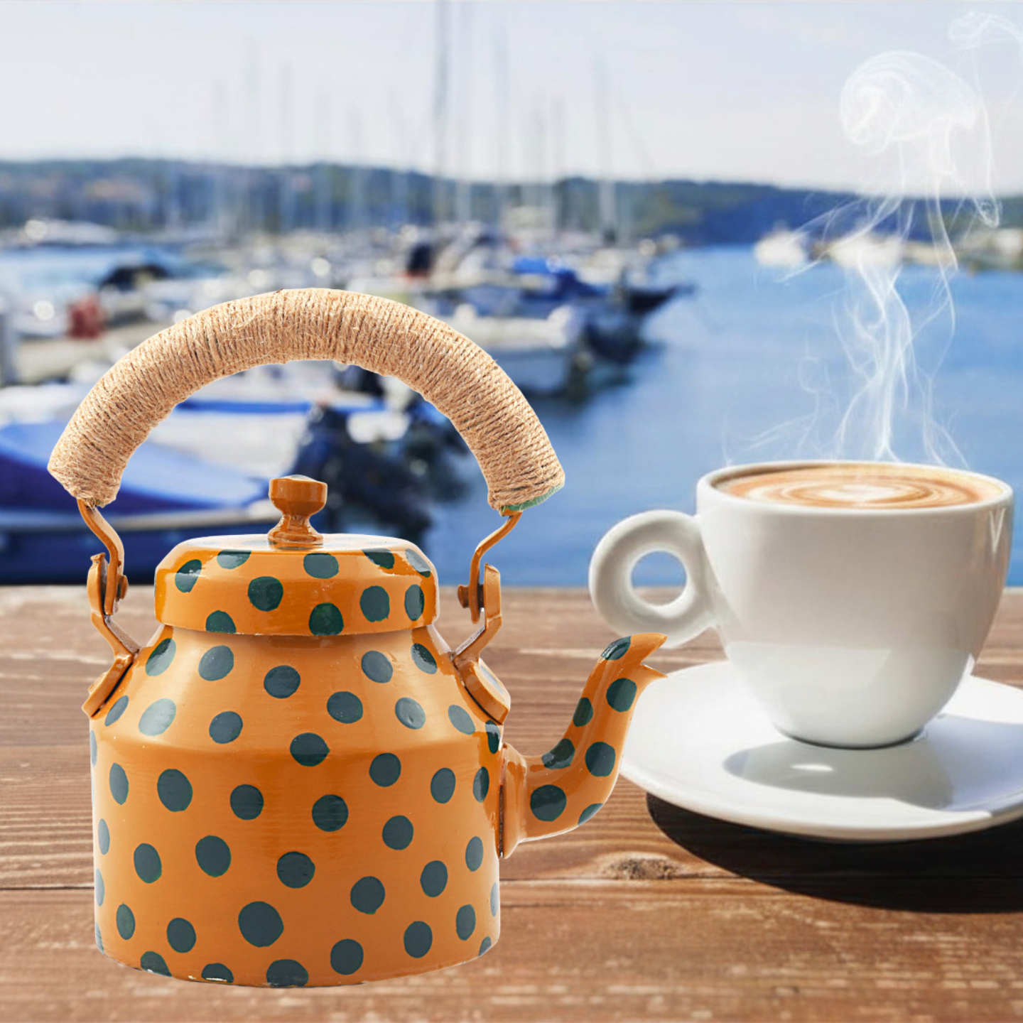Hand-Painted Tea Kettle – Polka Dot Charm (750 ml)