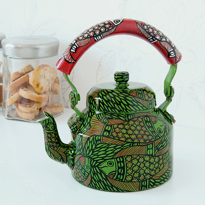 Hand-Painted Teapot: GREEN POND