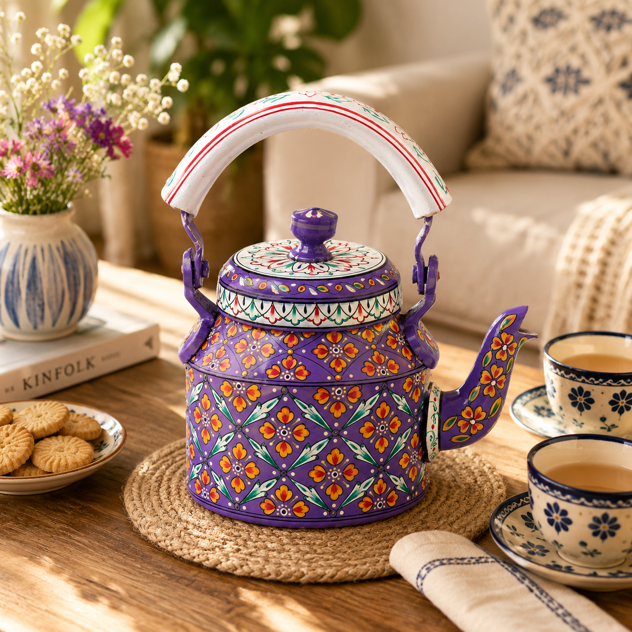 Charming Hand-Painted Tea Kettle – Vintage Style Kitchen Decor