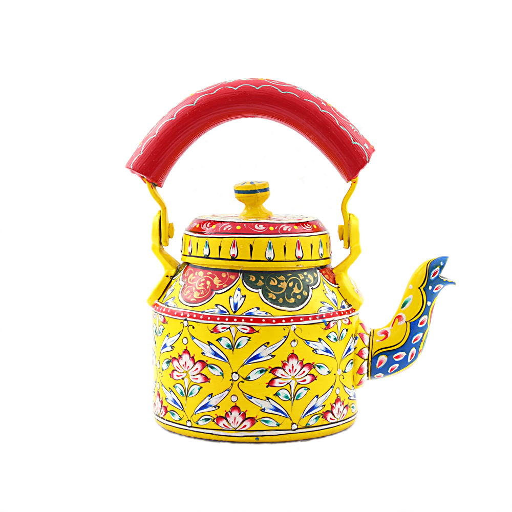 Elegant Hand-Painted Tea Kettle - Unique Artisan Design in Food-Grade Metal