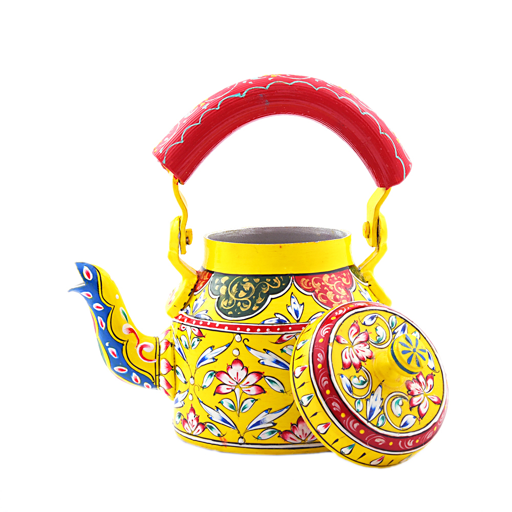 Elegant Hand-Painted Tea Kettle - Unique Artisan Design in Food-Grade Metal