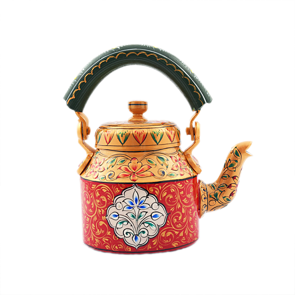 "Unique Handcrafted Tea Kettle – Intricate Painting & Quality Metal"