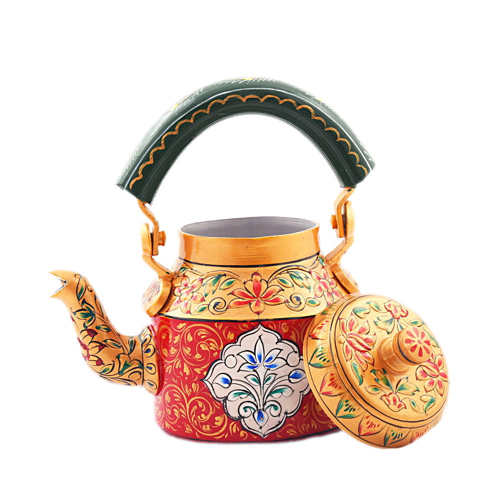 "Unique Handcrafted Tea Kettle – Intricate Painting & Quality Metal"