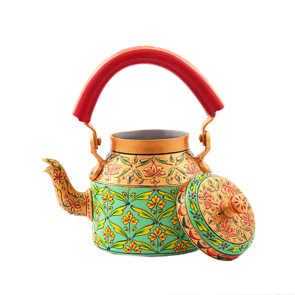 "Stunning Hand-Painted Tea Kettle – Artisan Quality in Metal"