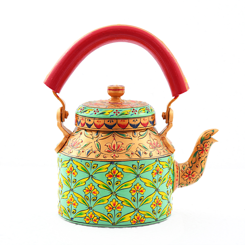 "Stunning Hand-Painted Tea Kettle – Artisan Quality in Metal"