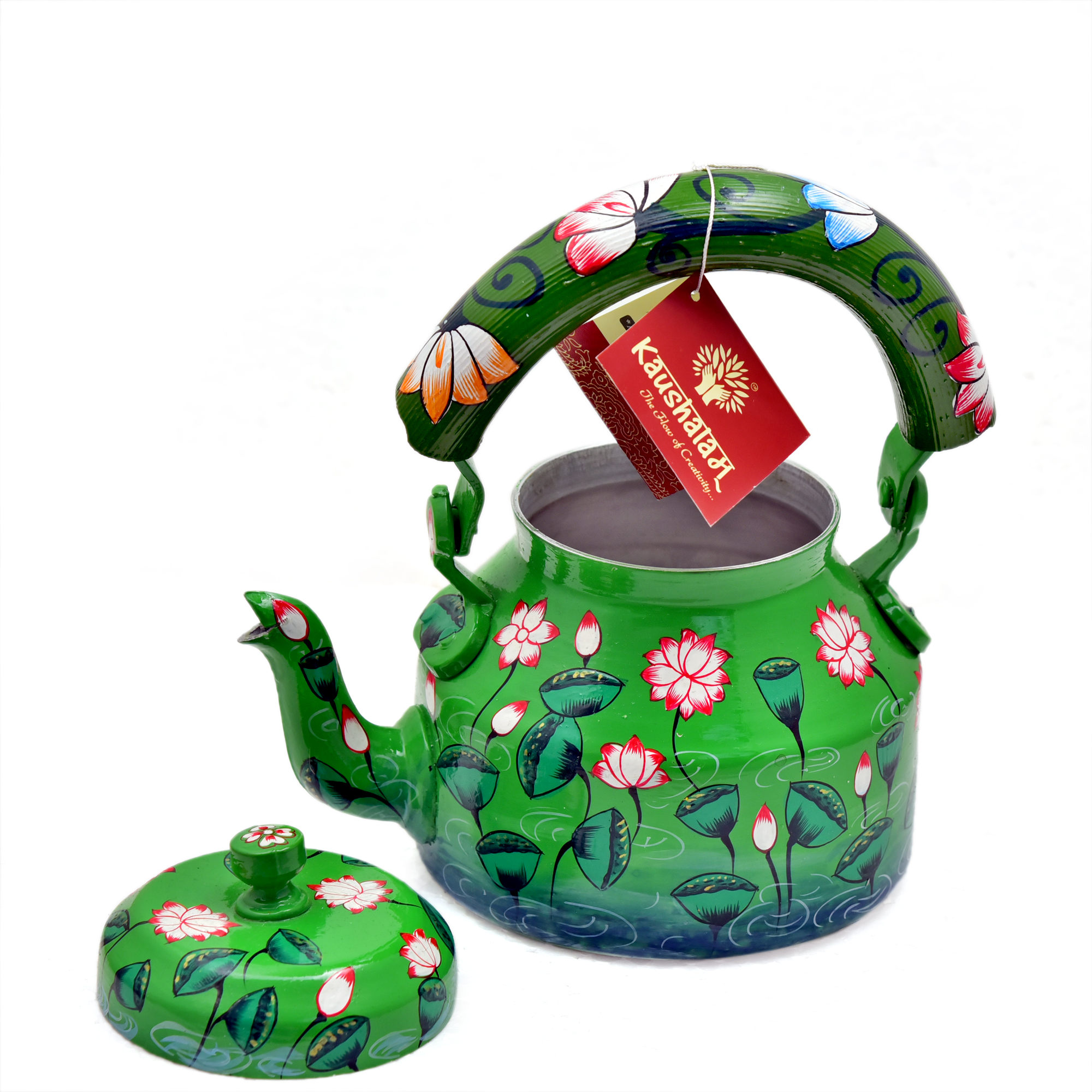 "Elegant Hand-Painted Tea Kettle – Unique Design in Food-Grade Metal"