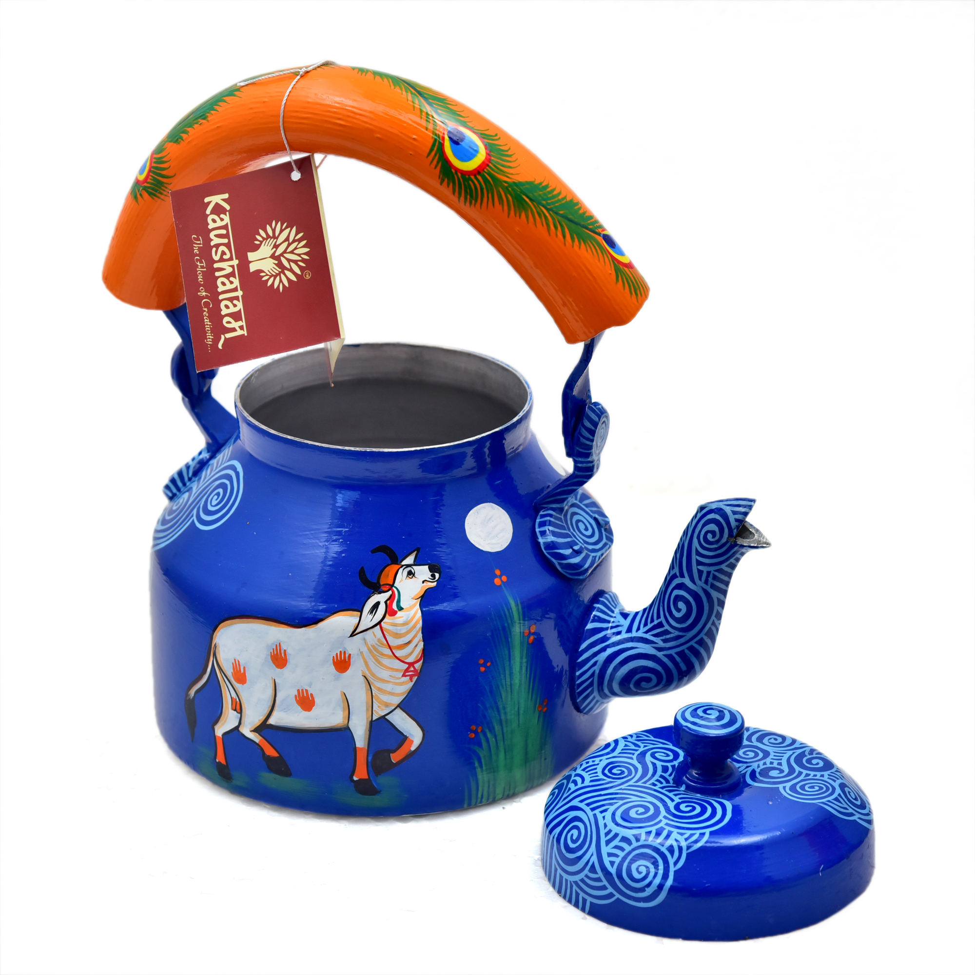 "Food-Grade Metal Tea Kettle – Intricate Hand-Painted Artistry"