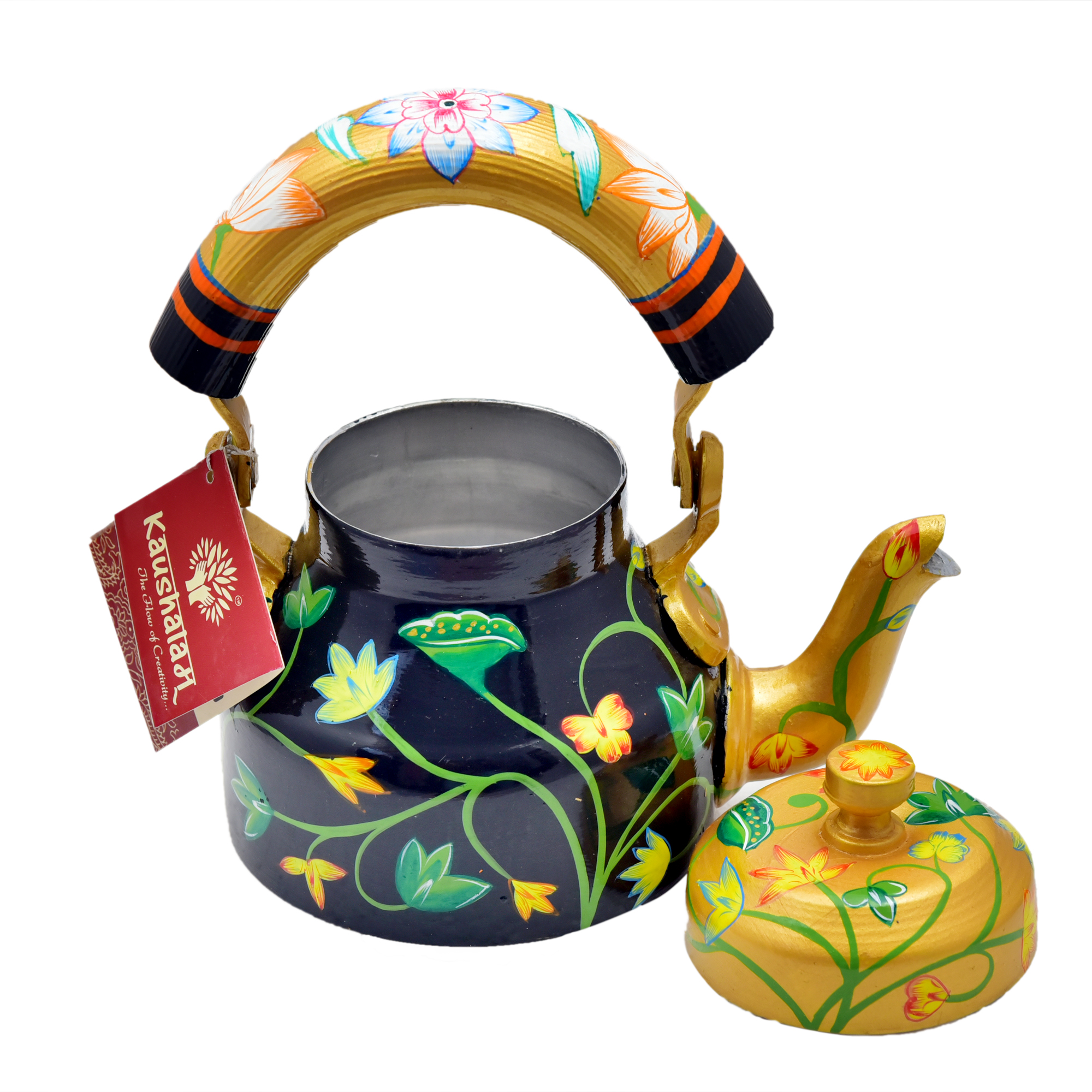 "Handcrafted Metal Tea Kettle – Intricately Painted and Food Safe"