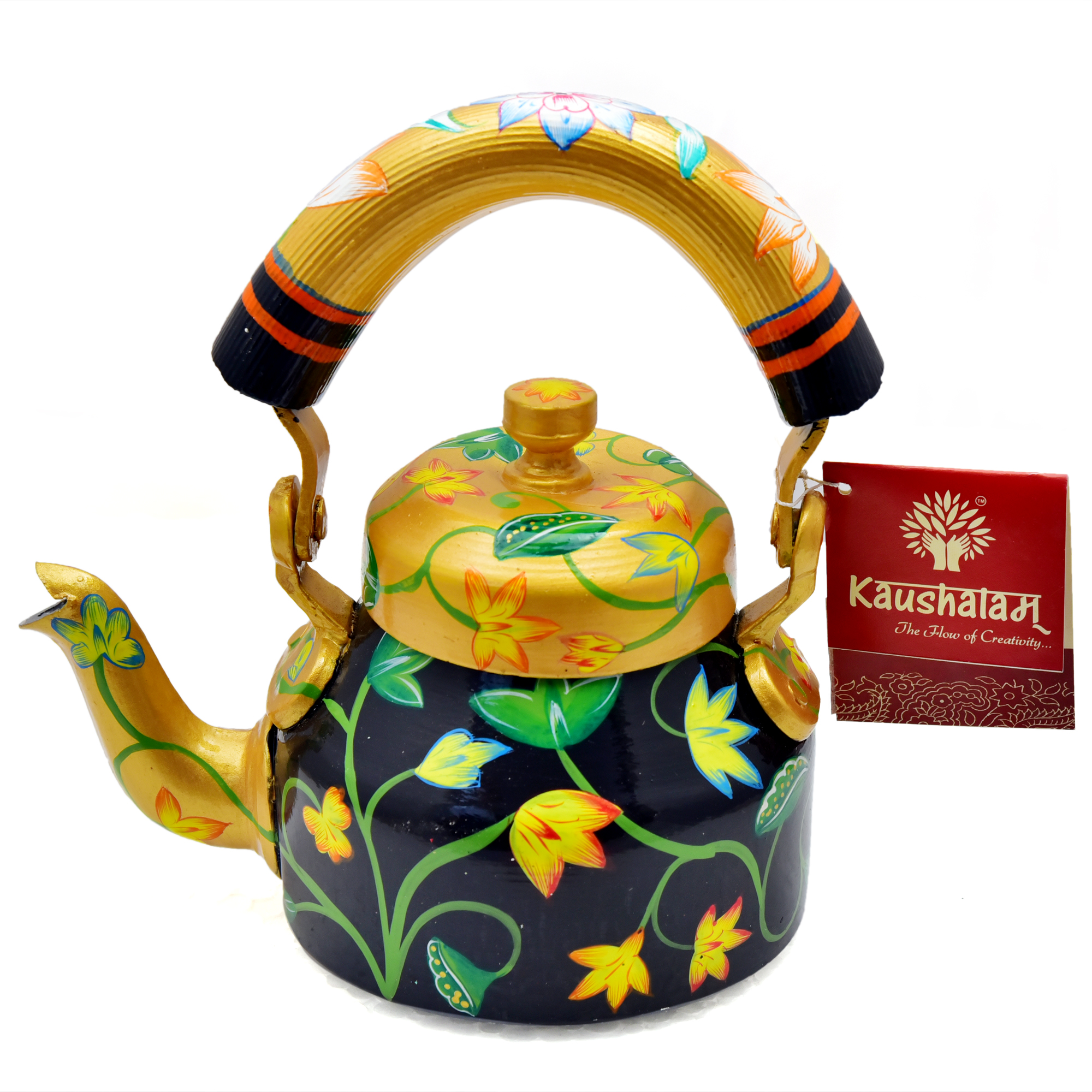 "Handcrafted Metal Tea Kettle – Intricately Painted and Food Safe" "Handcrafted Metal Tea Kettle – Intricately Painted and Food Safe"