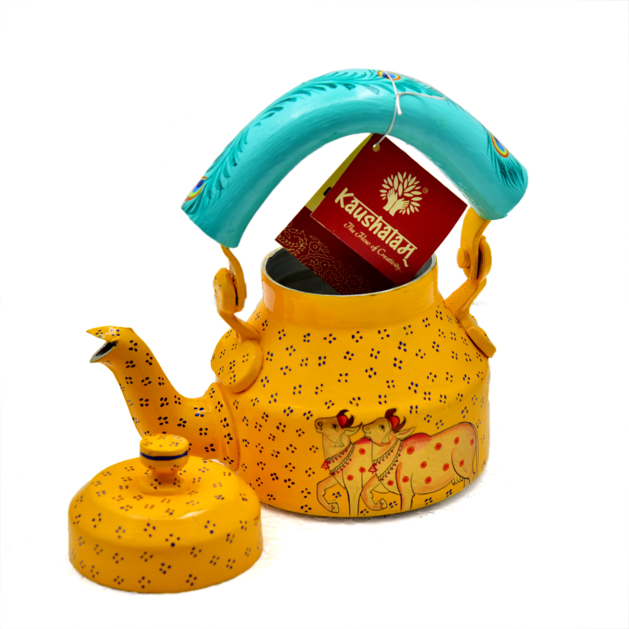 "Whimsical Hand-Painted Metal Tea Kettle – Safe for Serving"