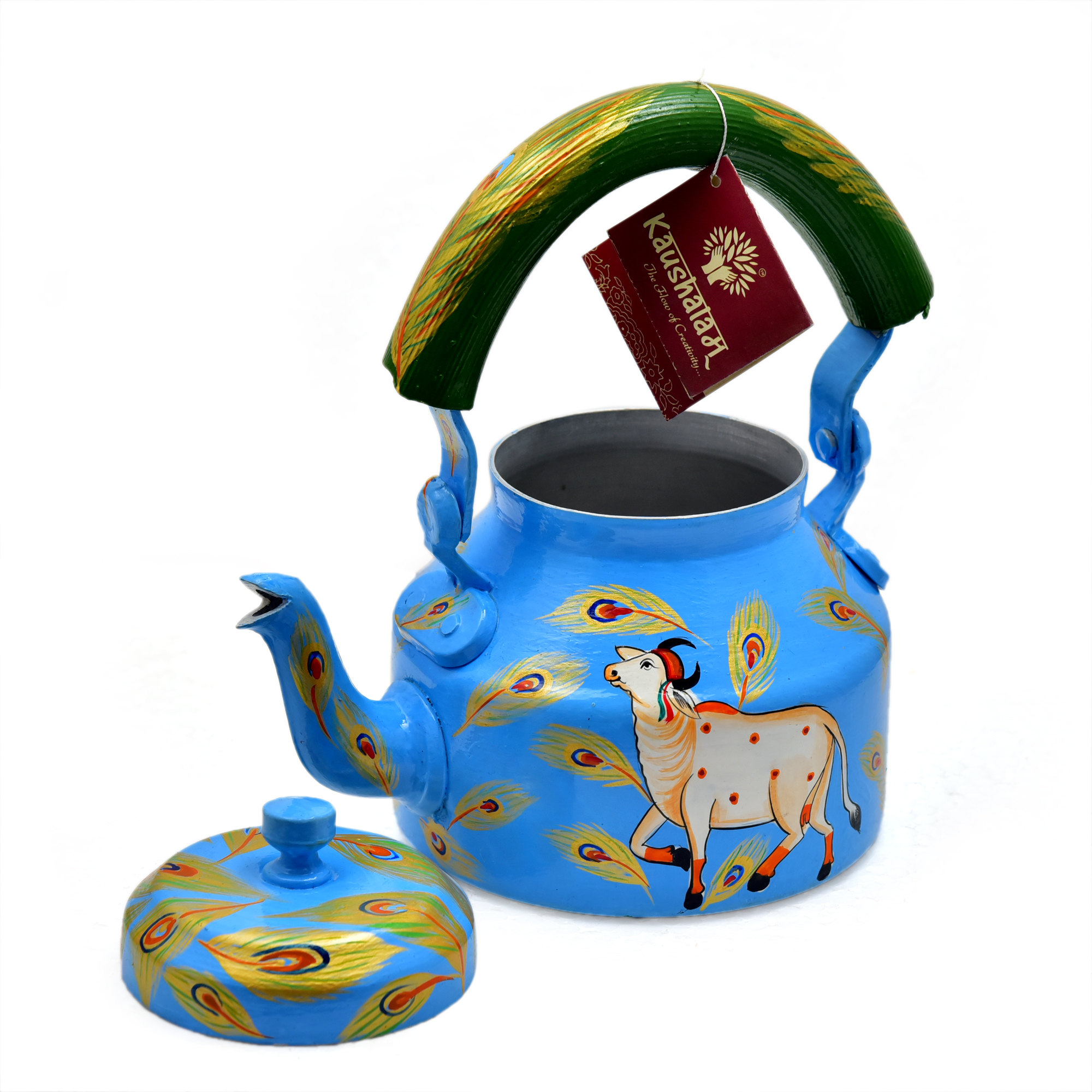 "Vibrant Hand-Painted Tea Kettle – Artisan Craftsmanship in Metal"