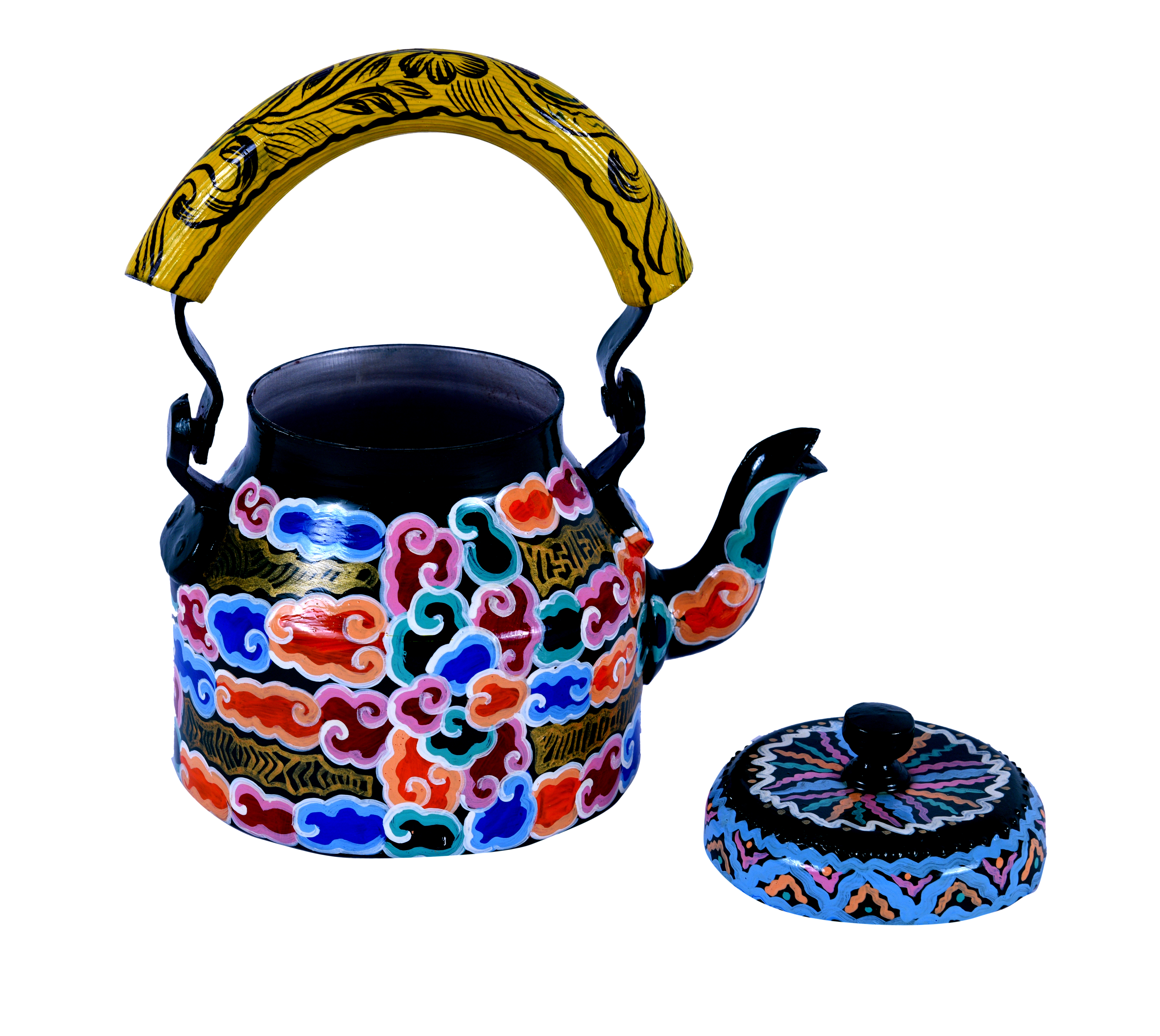 "Hand-Painted Delight: Unique Tea Kettle in Food-Safe Metal"