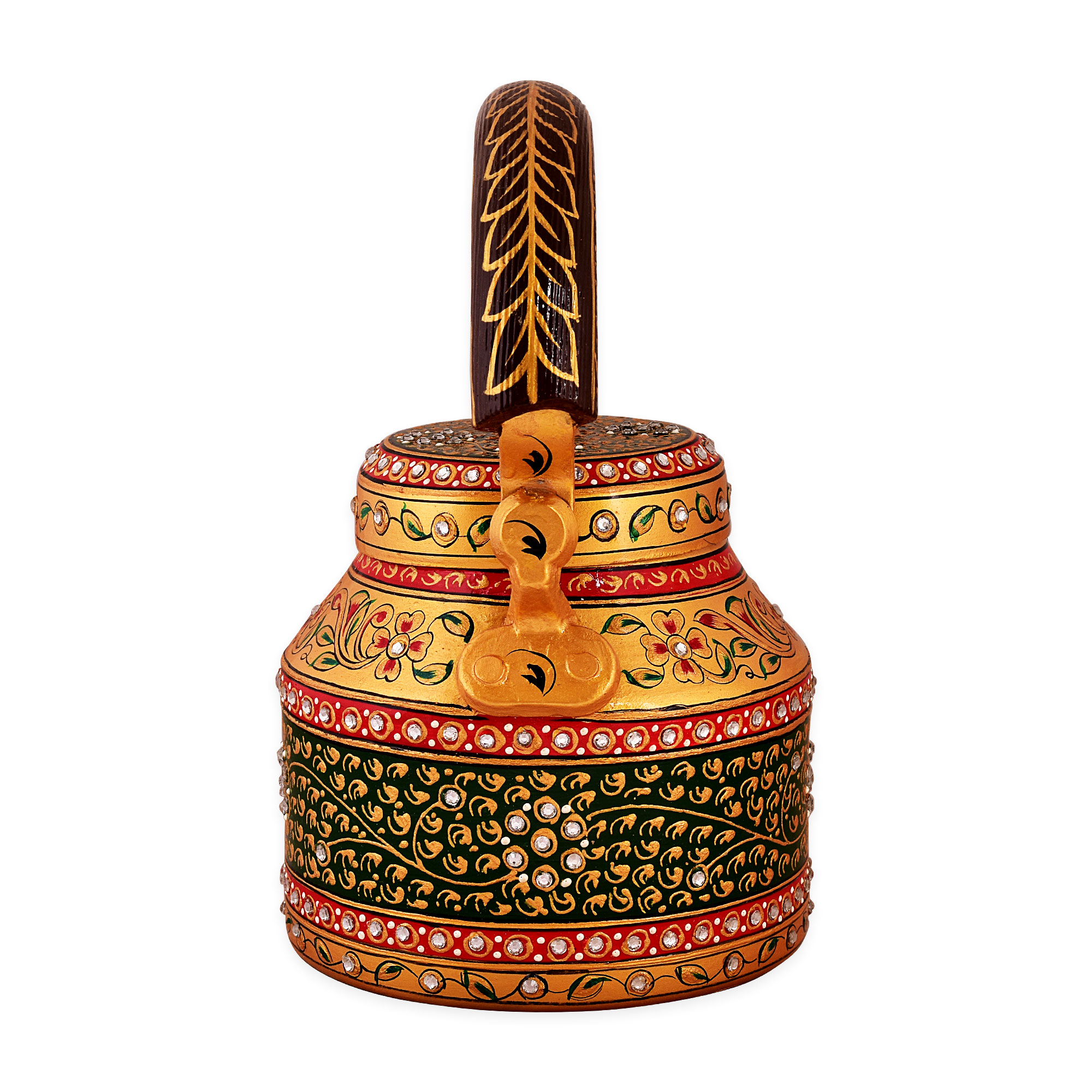 Hand-Painted Tea Kettle – Green & Gold
