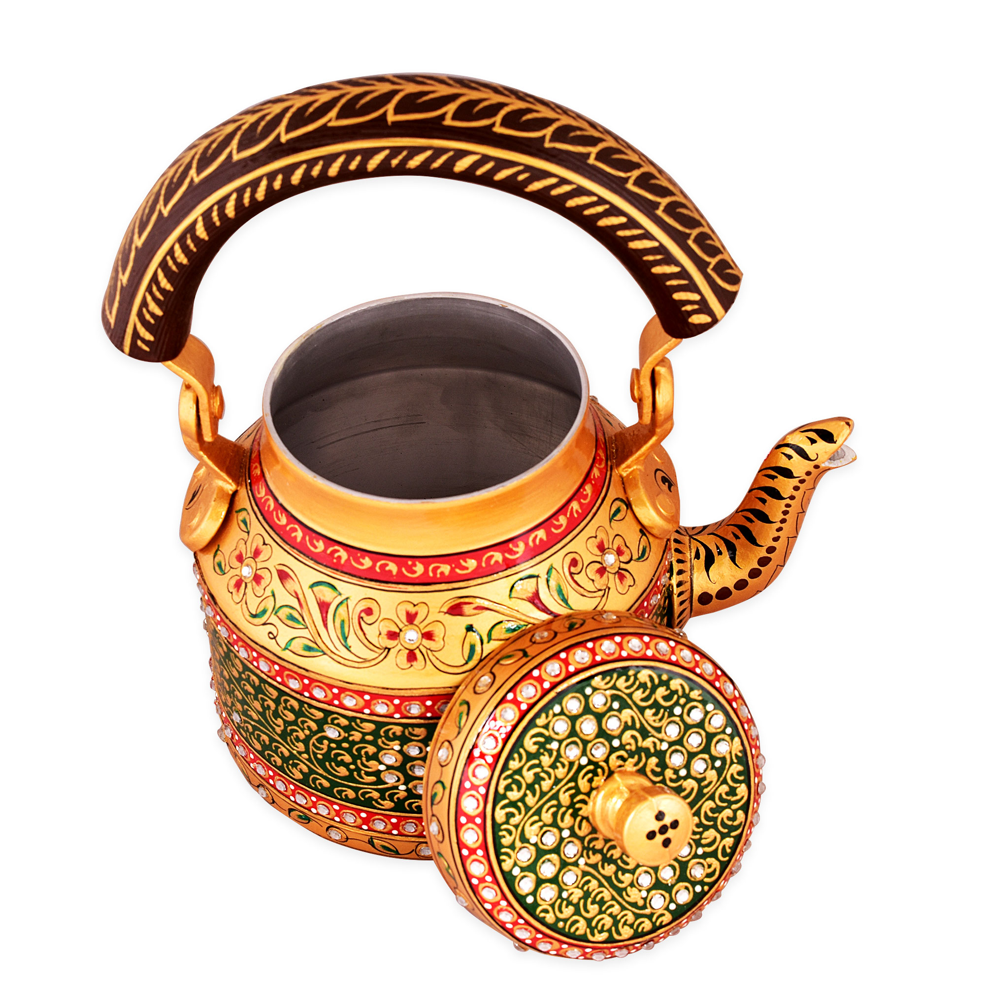 Hand-Painted Tea Kettle – Green & Gold