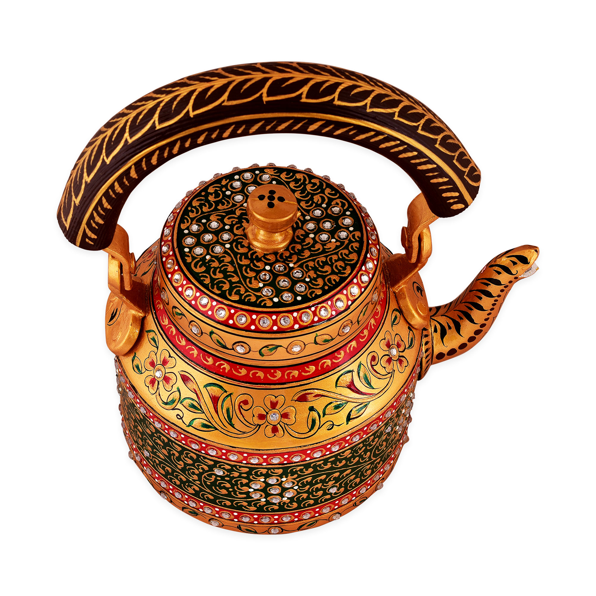 Hand-Painted Tea Kettle – Green & Gold