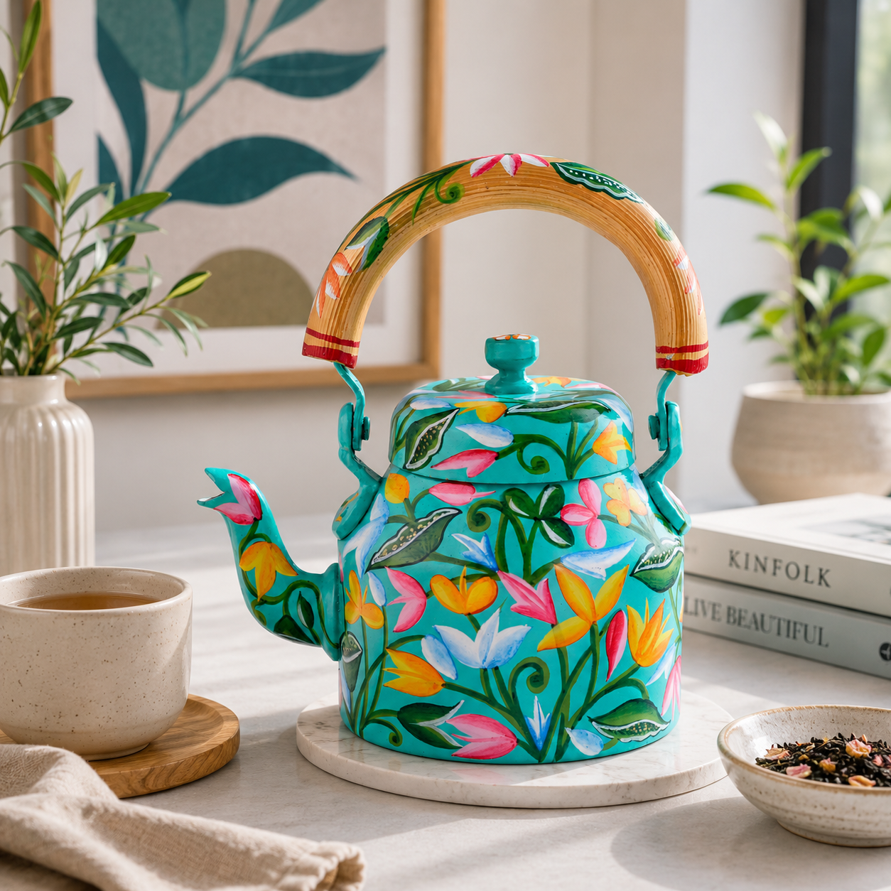 Charming Hand-Painted Kettle – Intricate and Food-Grade Safe