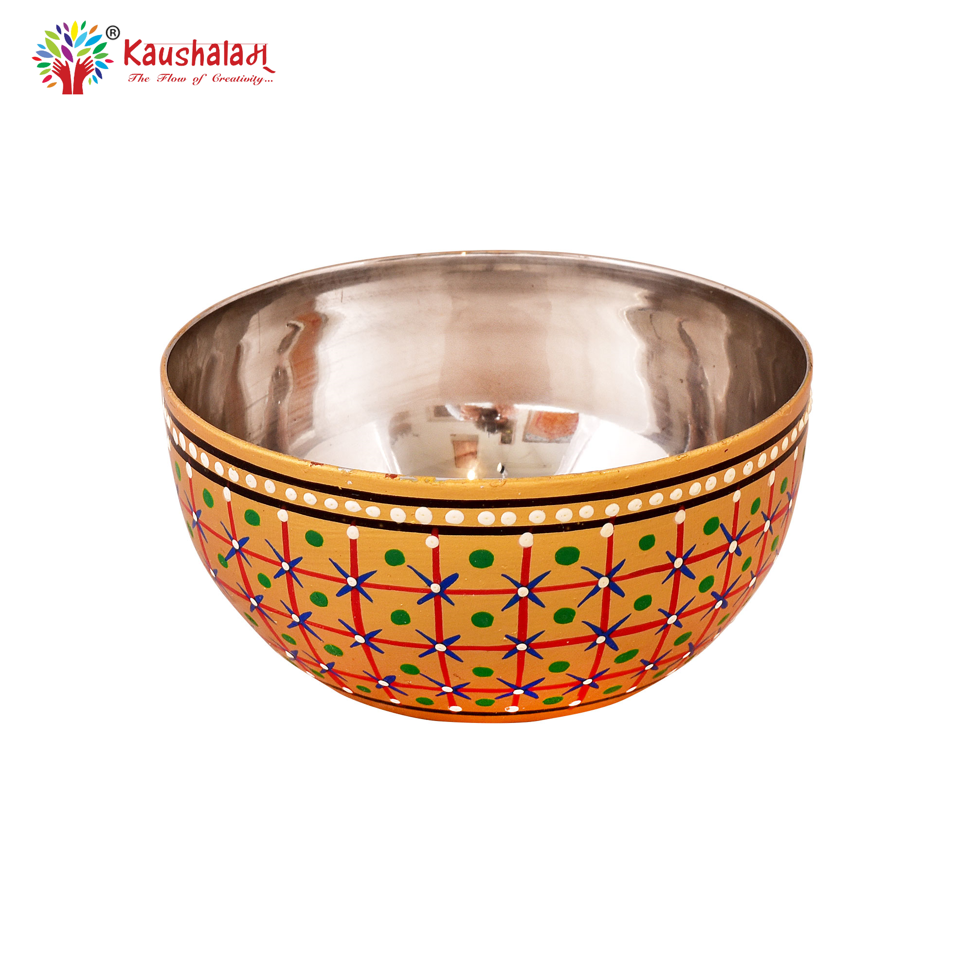 Hand Painted Bowl set : Golden Checks