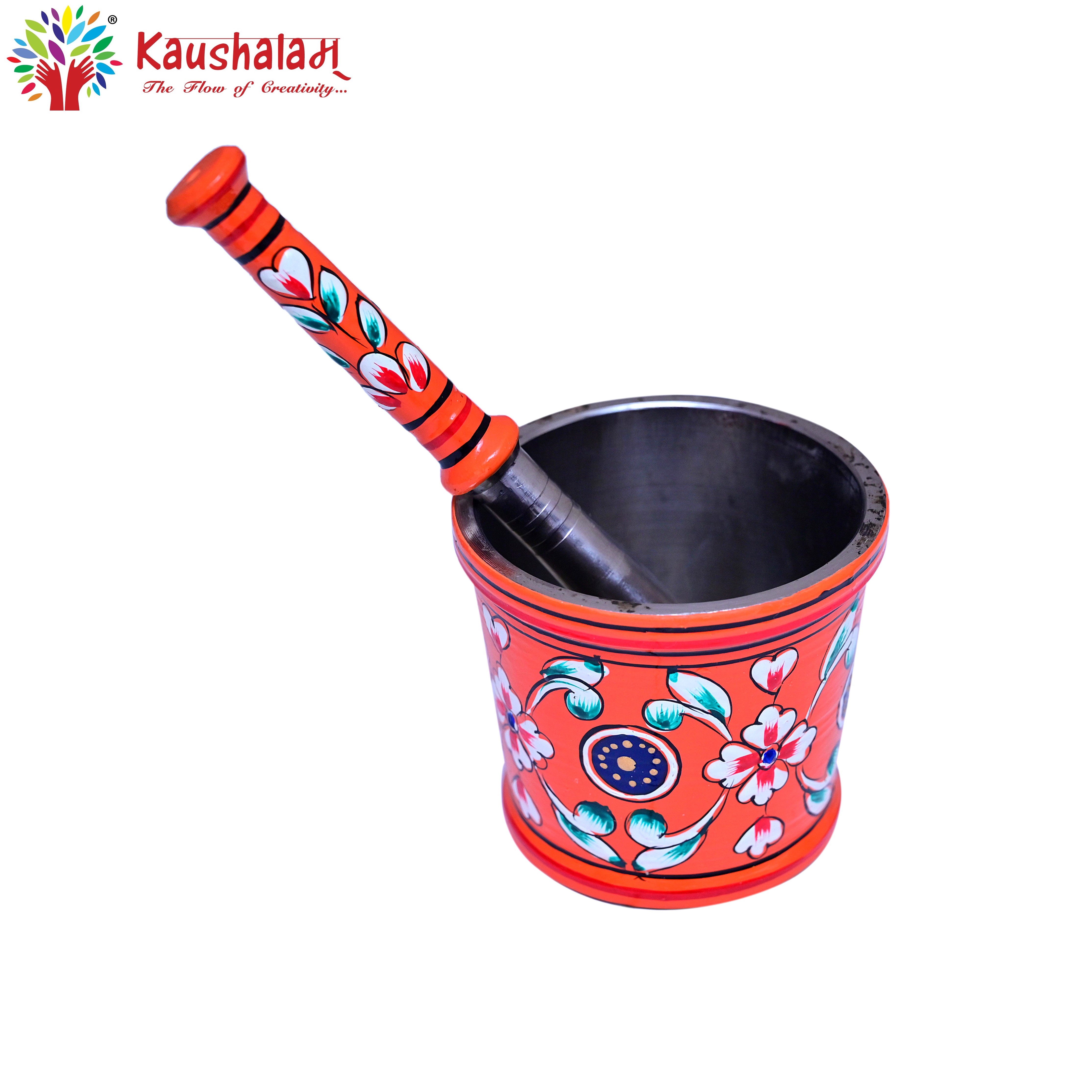 Hand Painted Mortar & Pestle Orange